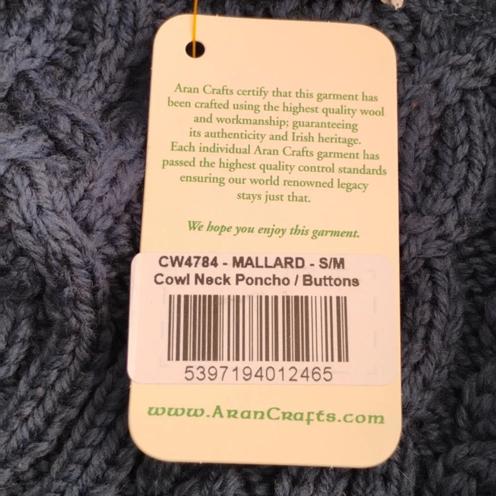 Aran Crafts Ireland Mallard Blue Cable Knit Merino Wool Cowl Poncho Sweater - 10 - Picture 4 of 10